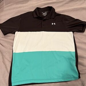 Under Armour black / white / teal sweat wicking golf polo